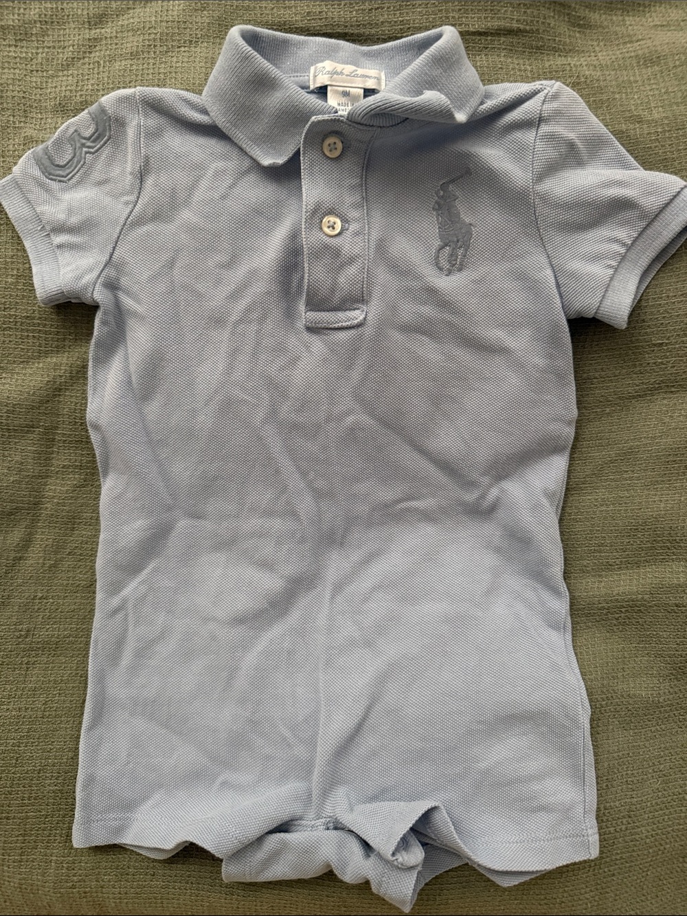 Ralph Lauren Baby Polo Romper in Pale Blue